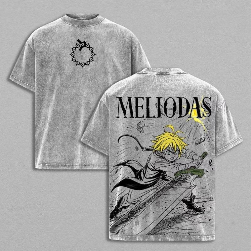 Meliodas Print T-shirt Anime The Seven Deadly Sins Clothing Men Women Cotton Tshirts Retro Washed T Shirt Harajuku Male Tops S