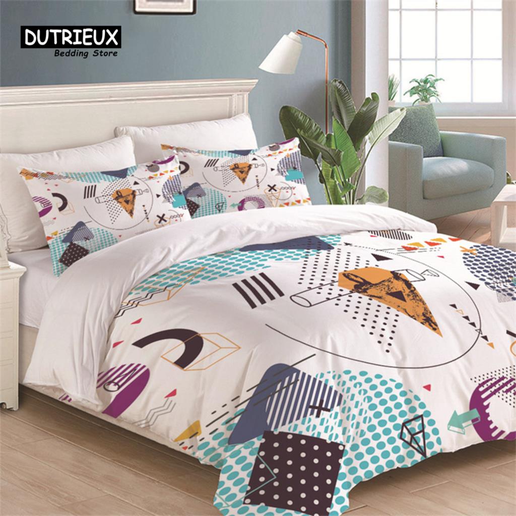 Comforter Geometric Bedding Set King Queen Size For Kids Adults Print Comforter Bedroom Decorative