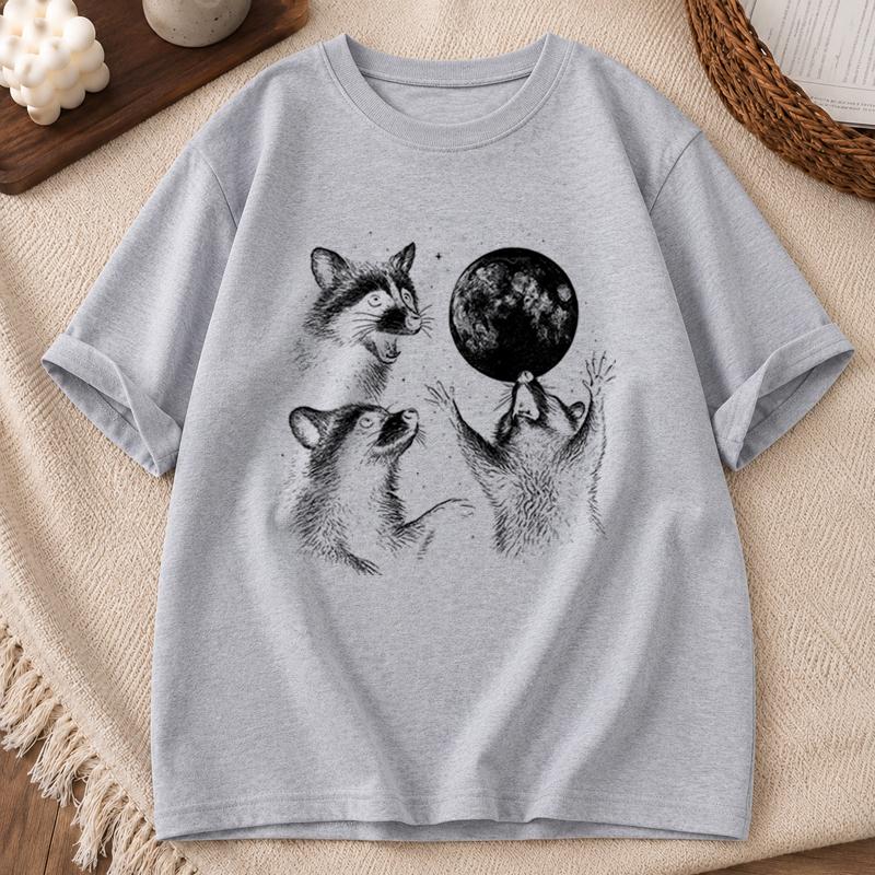 Halloween Raccoons Shirt for Unisex Unisex Raccoons Vintage Graphic TShirts Raccoon Moon Tee Funny Meme Streetwear Tops
