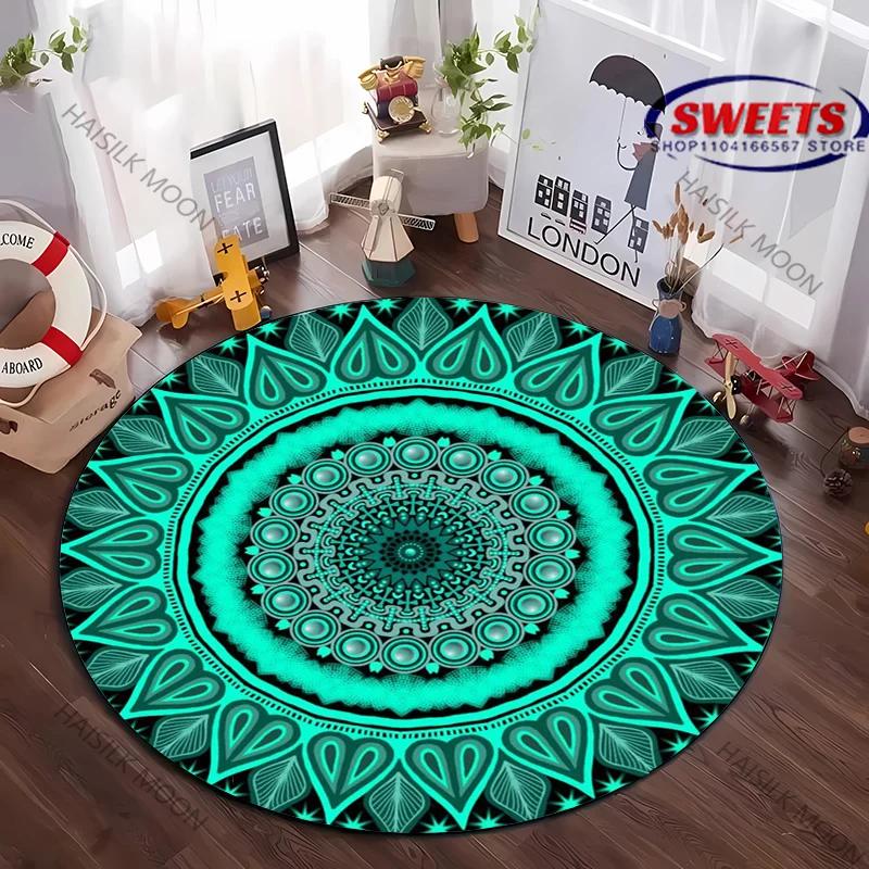 Kulový koberec Mandala s květinovým vzorem pro ložnici, obývací pokoj, pod pohovku, do kanceláře, moderní dekorativní rohožka, kobereček pod židli do počítačové místnosti, teplé luxusní dárky
