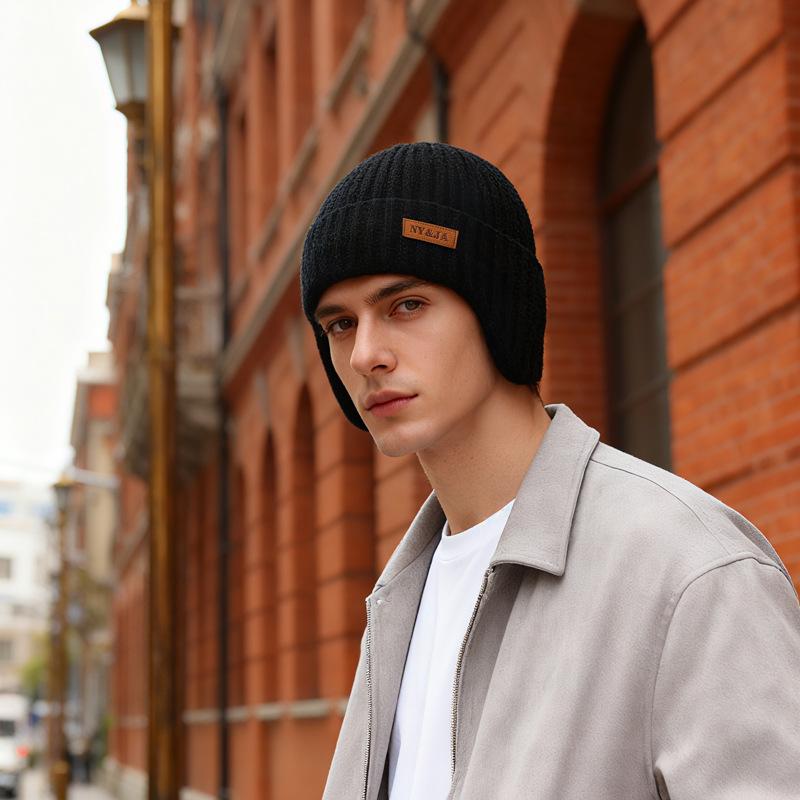 Men's Winter Warm Velvet Thick Hat Cycling Wool Hat Cold-Proof Ear Protection Knitted Hat