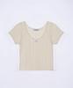 HAINT Frill U-Neckline Eyelet Semi Crop T-Shirt 2Col_Cream