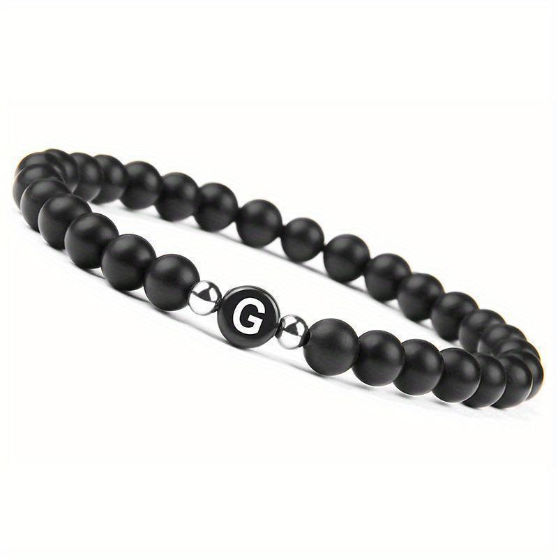 Initial Bracelet for Men and Woman Black Onyx 6mm Beads Bracelet with Letter Relationship Jewelry for Couples Alphabet bracelet