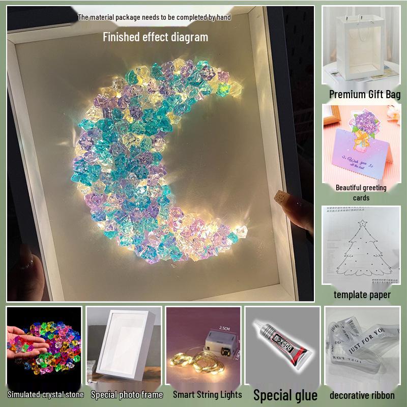 Handmade Starry Crystal Christmas Tree Night Light & Photo Frame Kit - Unique Gift for Women