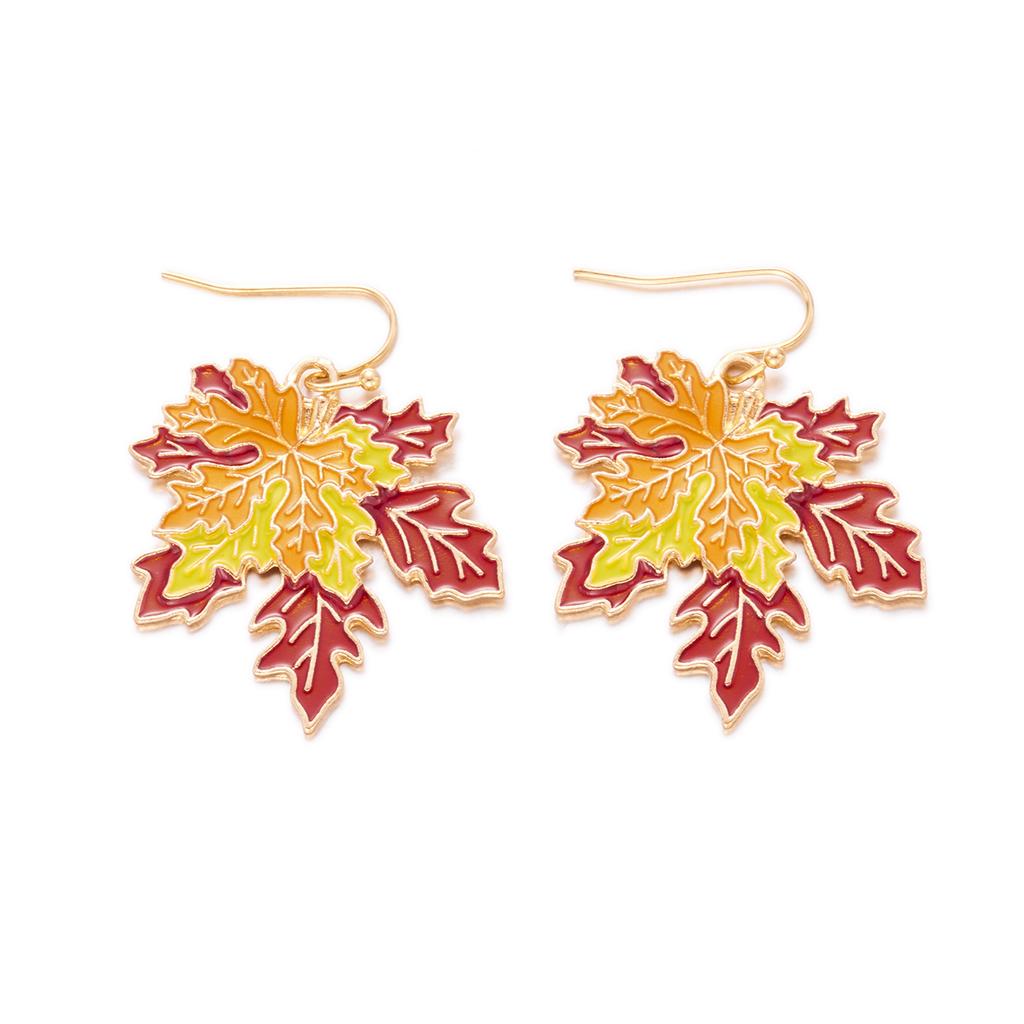 French Vintage Enamel Maple Leaf Drop Earrings for Women New Design Temperament Leaves Earring Autumn and Winter Jewelry Gift