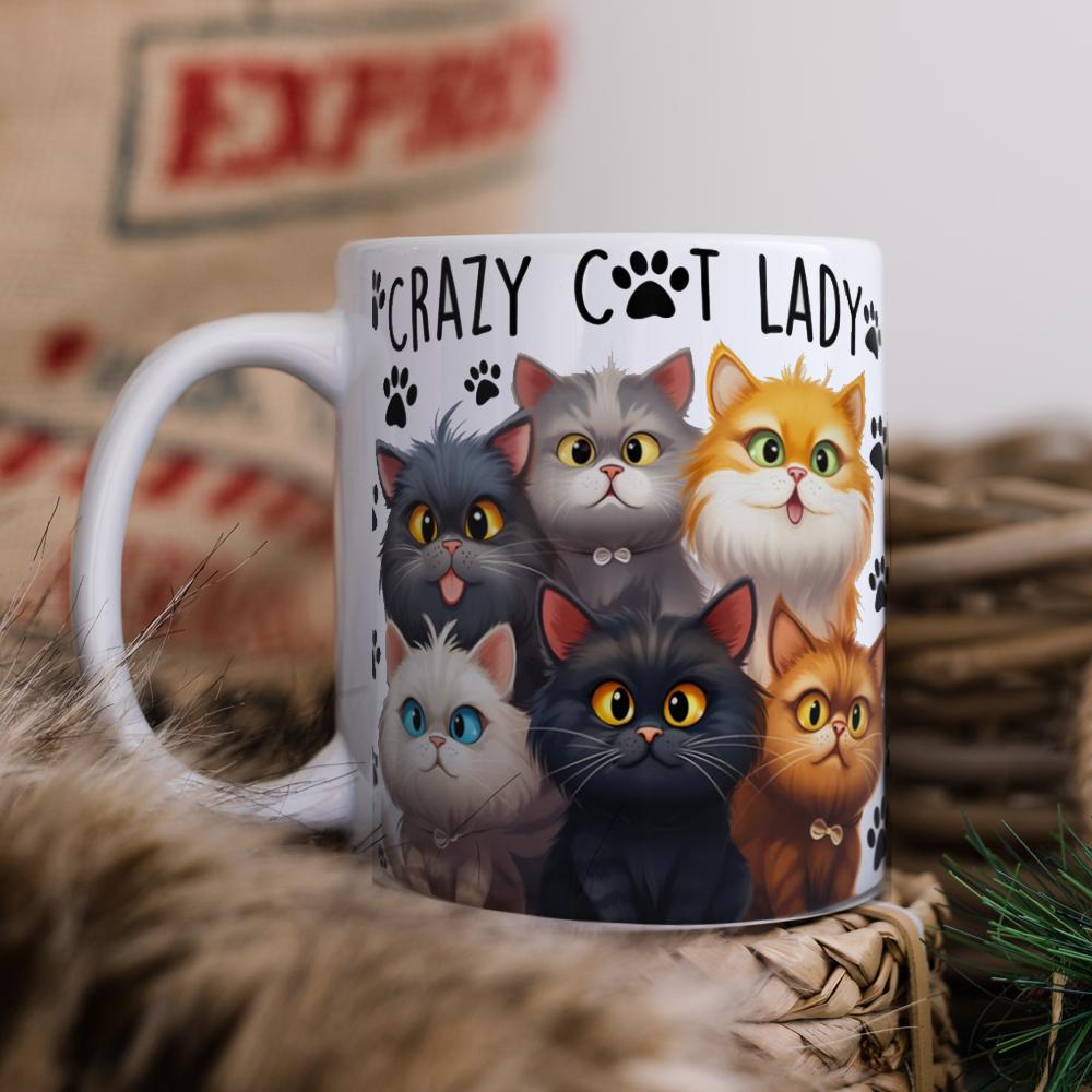 Cat Mug for Lovers, Birthday Gift, Office Tea Cup, Crazy Cat lady mug 11oz ceramic coffee mug 301-400ml белый