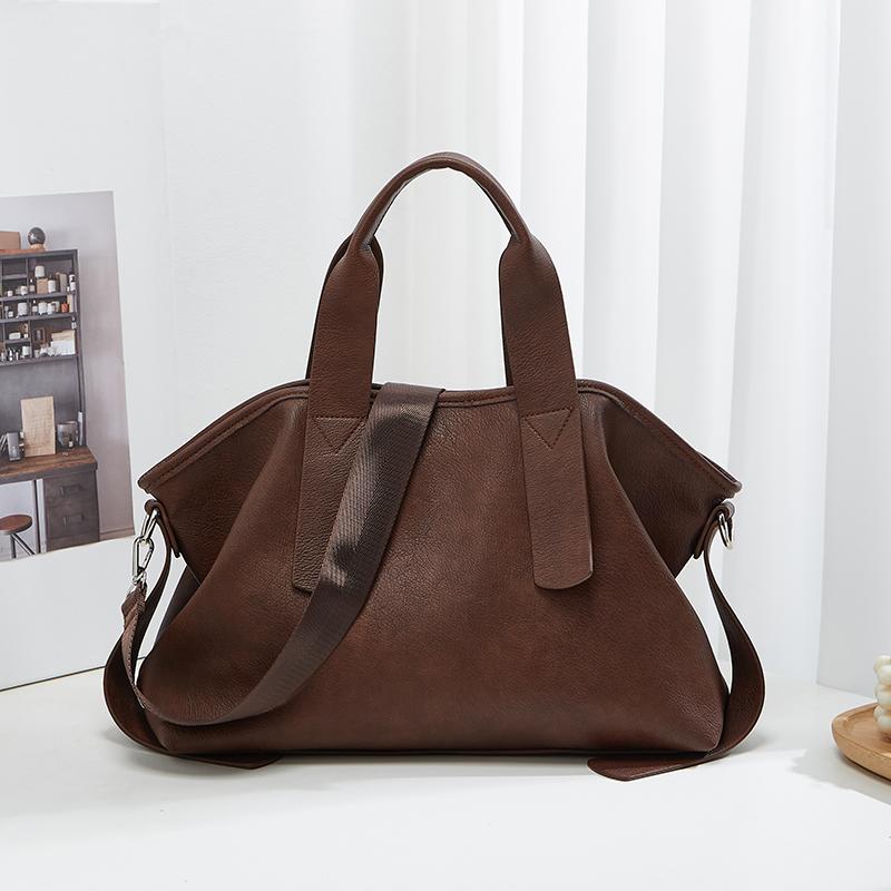 Soft leather PU crossbody bag Large capacity Double handle design bag Shoulder bag hand knowledge Simple retro
