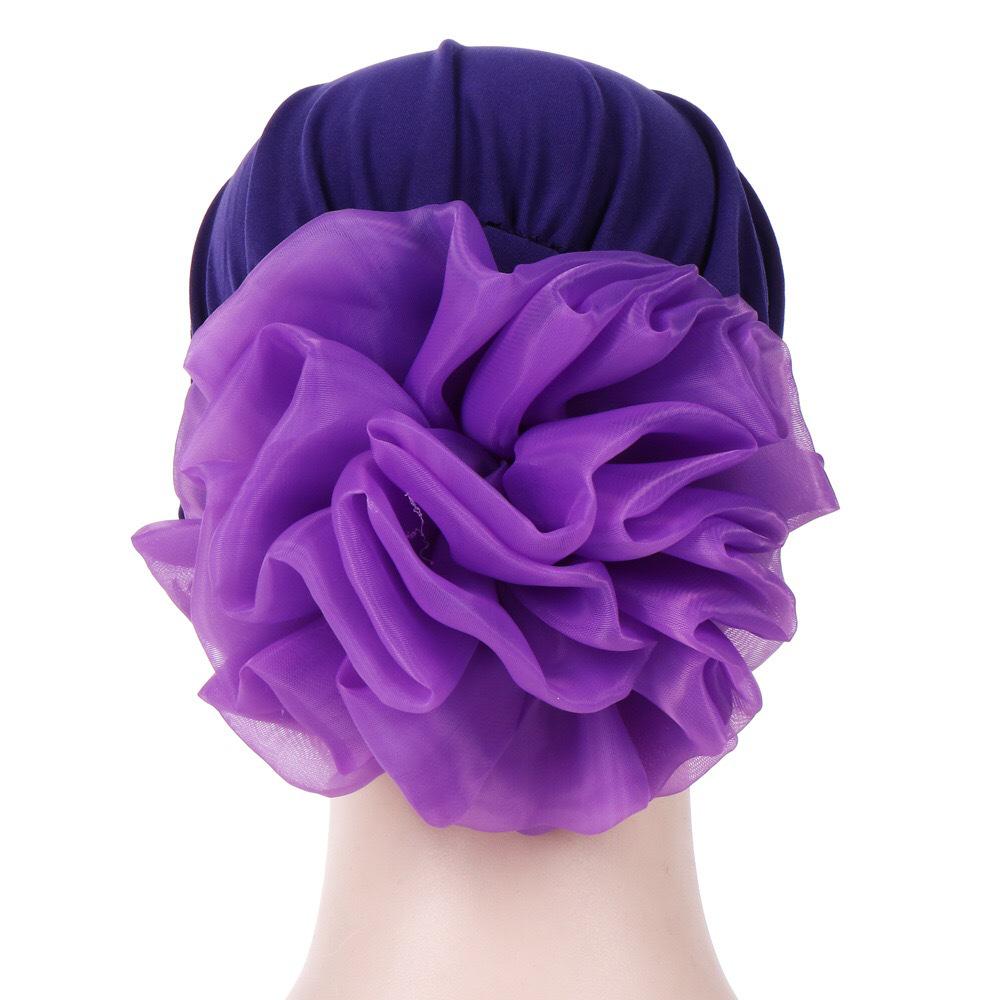 New Muslim Solid Color Milk Silk Flower Hijab Cap