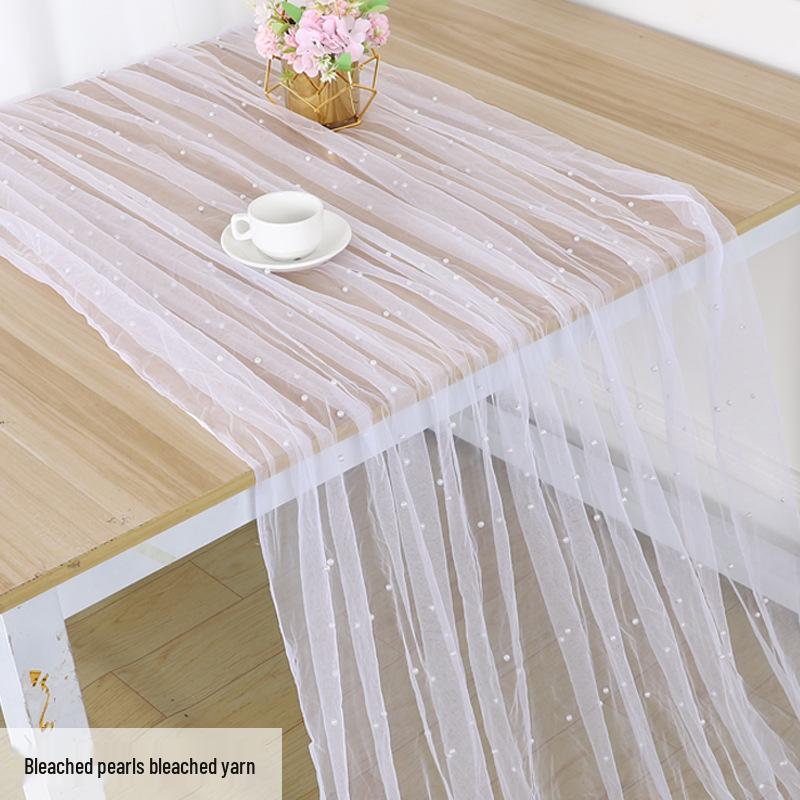 3D Pearl Beaded Mesh Wedding Dress Table Runner