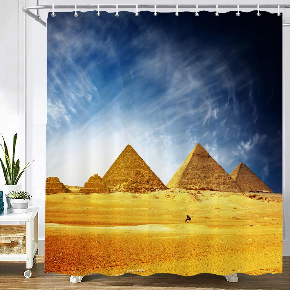 Starověký Egypt Pyramidy Sprchové závěsy Koupelnový závěs Retro nástěnná malba Pouštní krajina Frabic Vodotěsný Polyesterový Koupelnový závěs