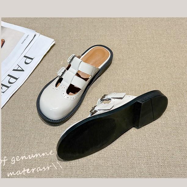 Grape mother has the same style in the summer of 2025, the new round head double buckle lazy person wears a pedal bag head Muller half slippers women