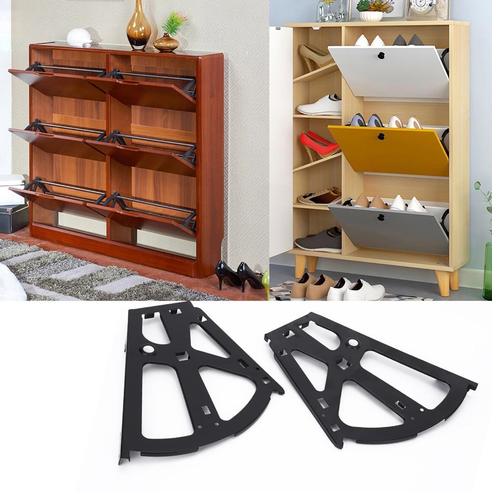 2 PCS 1 Pair Shoes Drawer Cabinet Hinges 2 Layers Cold Rolled Steel Flip Frames Black Smooth Flipping Turning Rack