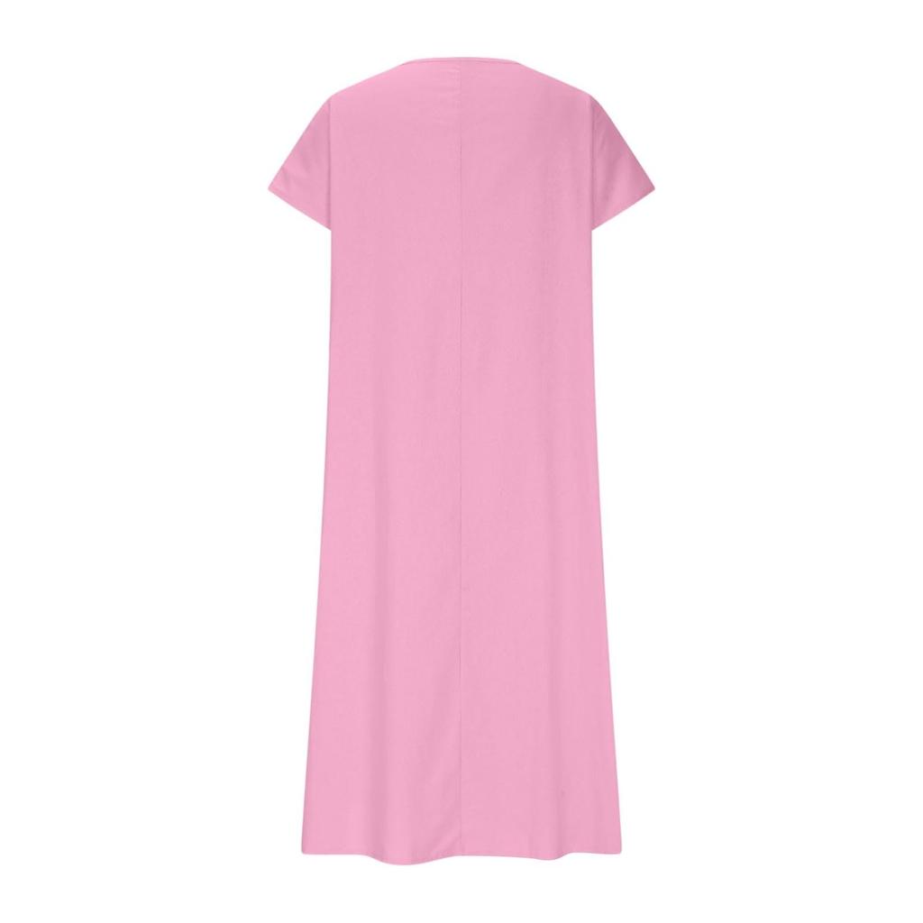 Fashion Women's Solid Color V-neck Long Dress Loose