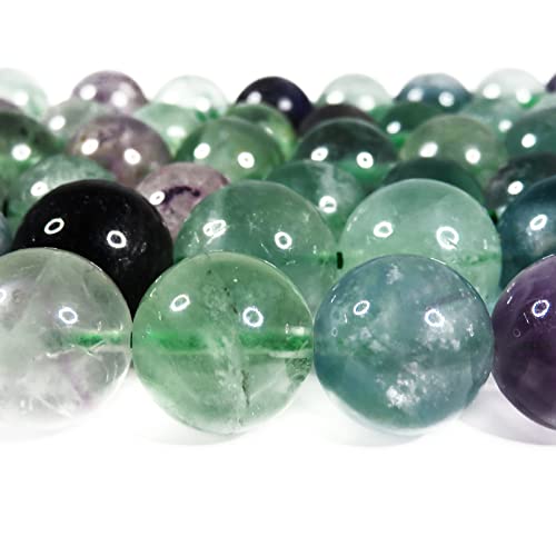 SmileStone Fluorite Mixed Fluorite Beads, 10mm, Sold as a Strand (Approx. 38cm), Natural Stone, Power Stone Beads (10mm)
