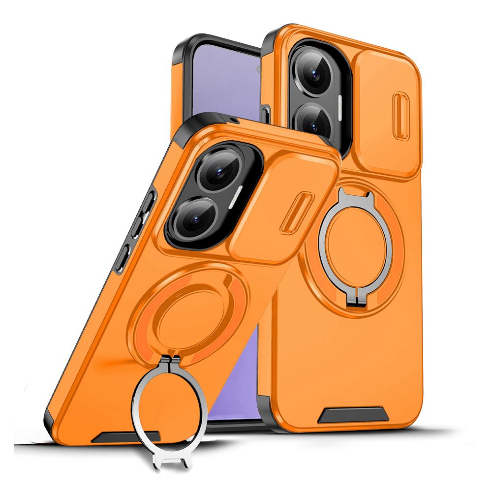 KEYSION 360° Ring Stand Phone Case for Xiaomi POCO F7 Slide Camera Protection Magnetic Shockproof Cover for Redmi Turbo 4 Pro