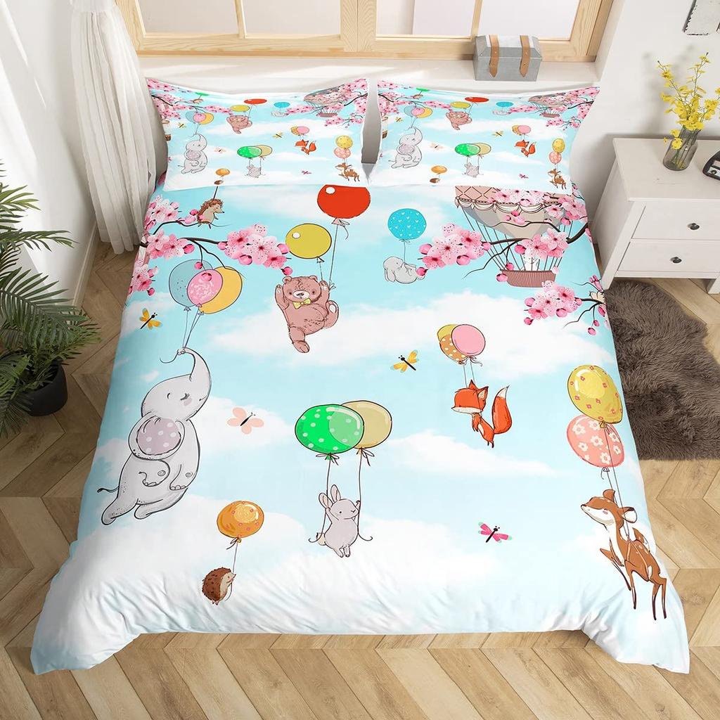 Hot Air Balloon Comforter Cover Set Vintage Bedspread Cover for Kids Landscape Quilt Cover Microfiber Polyester Bedding Set 3pcs
