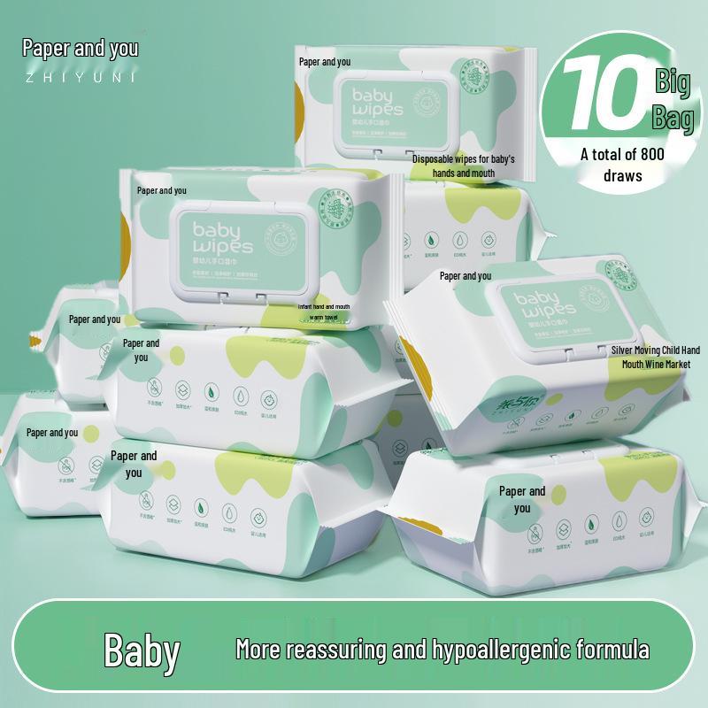 Paper & You Baby Wipes - 80 Wipes/Pack, 10 Large Packs - Thick, Gentle on Hands & Mouth