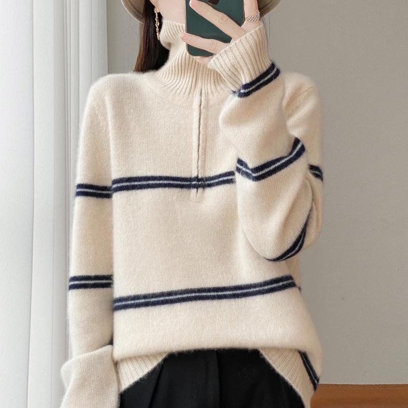 Women Sweater 100% Wool MODERN NEW SAGA Turtleneck Knit Pullover Turn-down Collar Thick Winter Jumpers Female Knit Tops