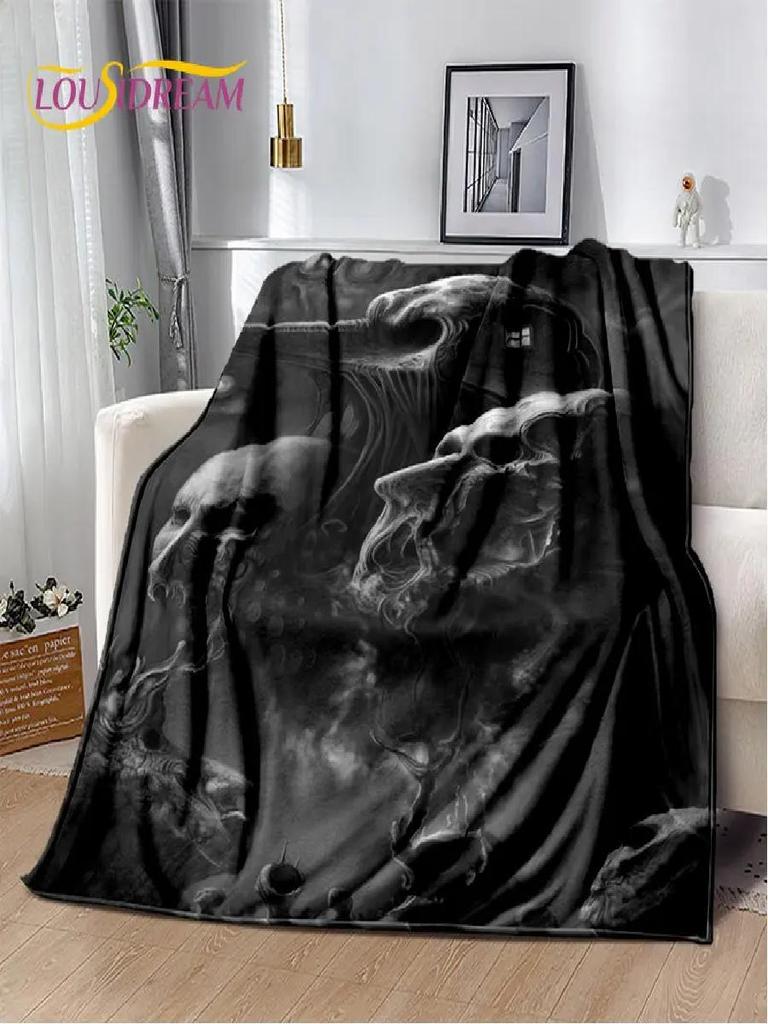 D Gothic Horror Ghost Skull Soft Plush Blanket Flannel Throw for Living Room Bedroom Bed Sofa Picnic Cover Kids
