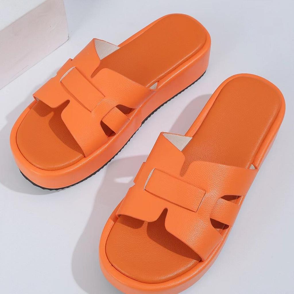 Thick Soled Slippers for Women's New Casual One Line Solid Color Soft and Wear-resistant Slippers