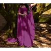 Vestido Largo Maxi de Mujer Hombros Descubiertos Manga Larga Ajustado Cintura Alta Elfo Hada Liso Gasa Vintage Disfraz de Cosplay de Halloween Vestido