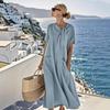 2026 Elegant Bow Pocket Short-Sleeved Loose Long Dress for Spring and Summer