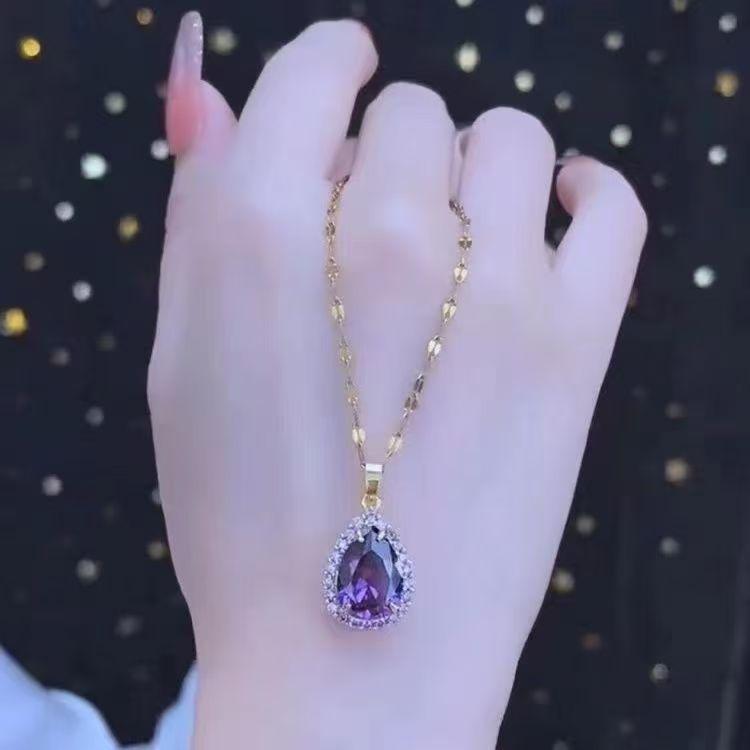 Collier Pendentif Zircon Goutte Violette - Design Simple et Polyvalent, Sans Décoloration