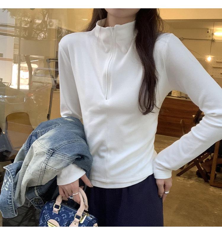 Korean Chic White V-Neck Slim Knit Long-Sleeve Top for Women - Autumn/Winter