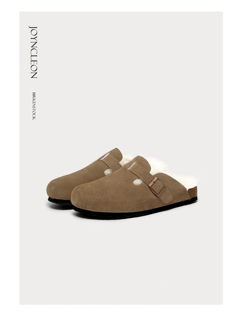 [Yushilai] Boken Shoes Women's 2025 Autumn and Winter New Mao Mao Slippers One Pedal, Fleece Thick-soled Large Size Half Tow