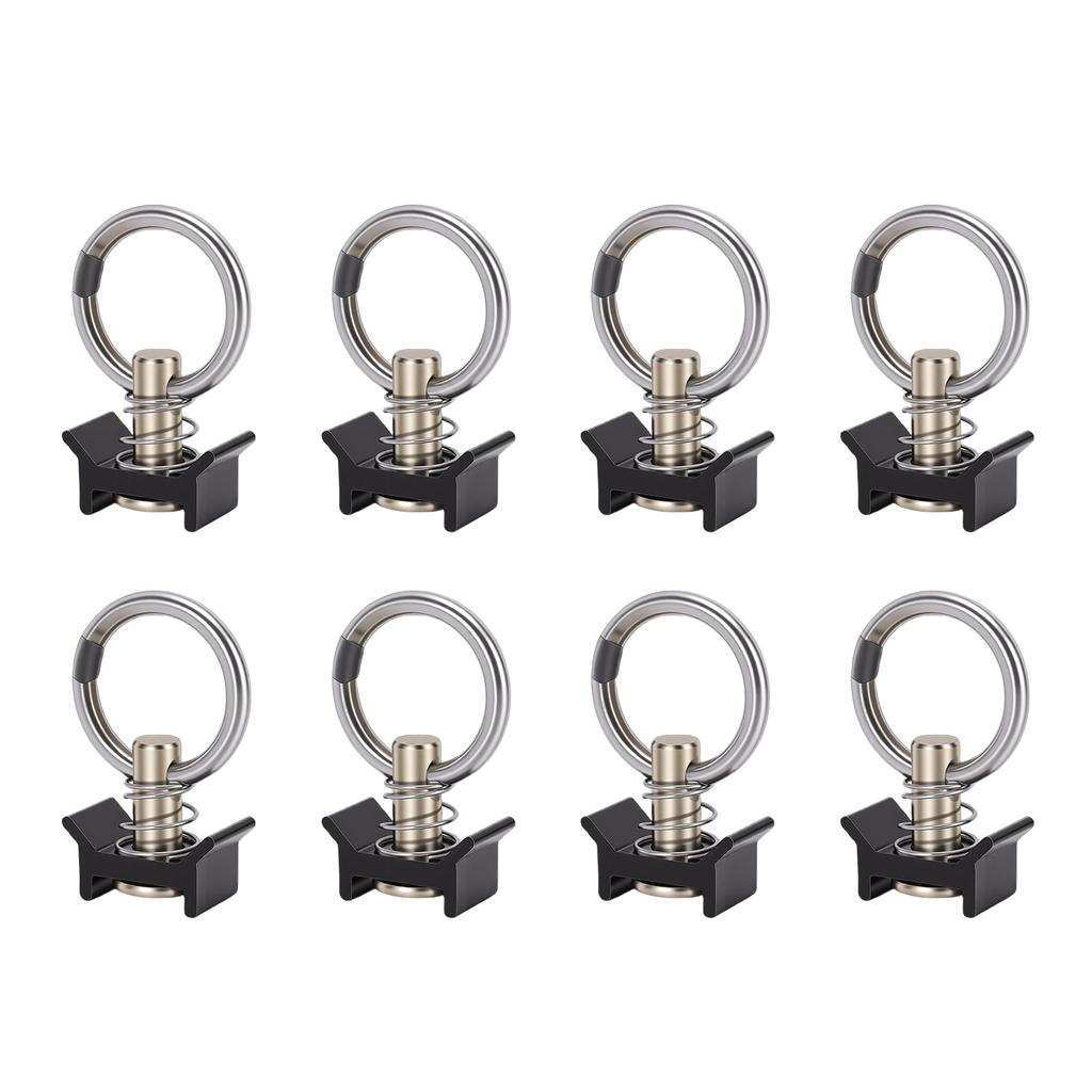 8pcs L Track Single Stud Fitting with Round Ring 4,000 Lbs Reusable L Track Rail Tie Down O Ring for Truck Bed Trailer