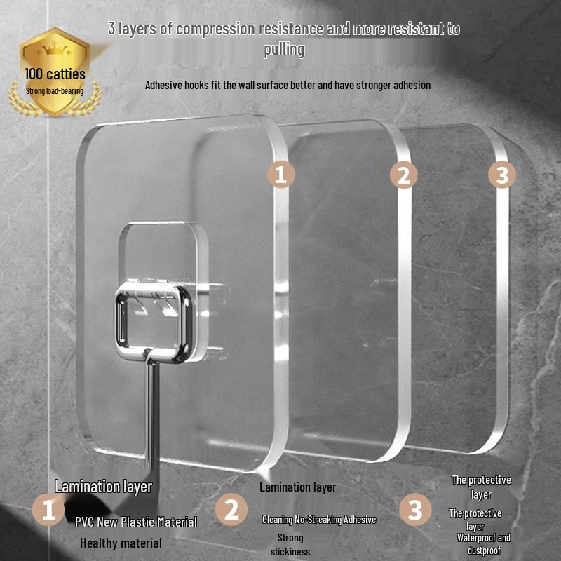 Transparent No-Drill Strong Adhesive Wall Hook for Bathroom & Kitchen