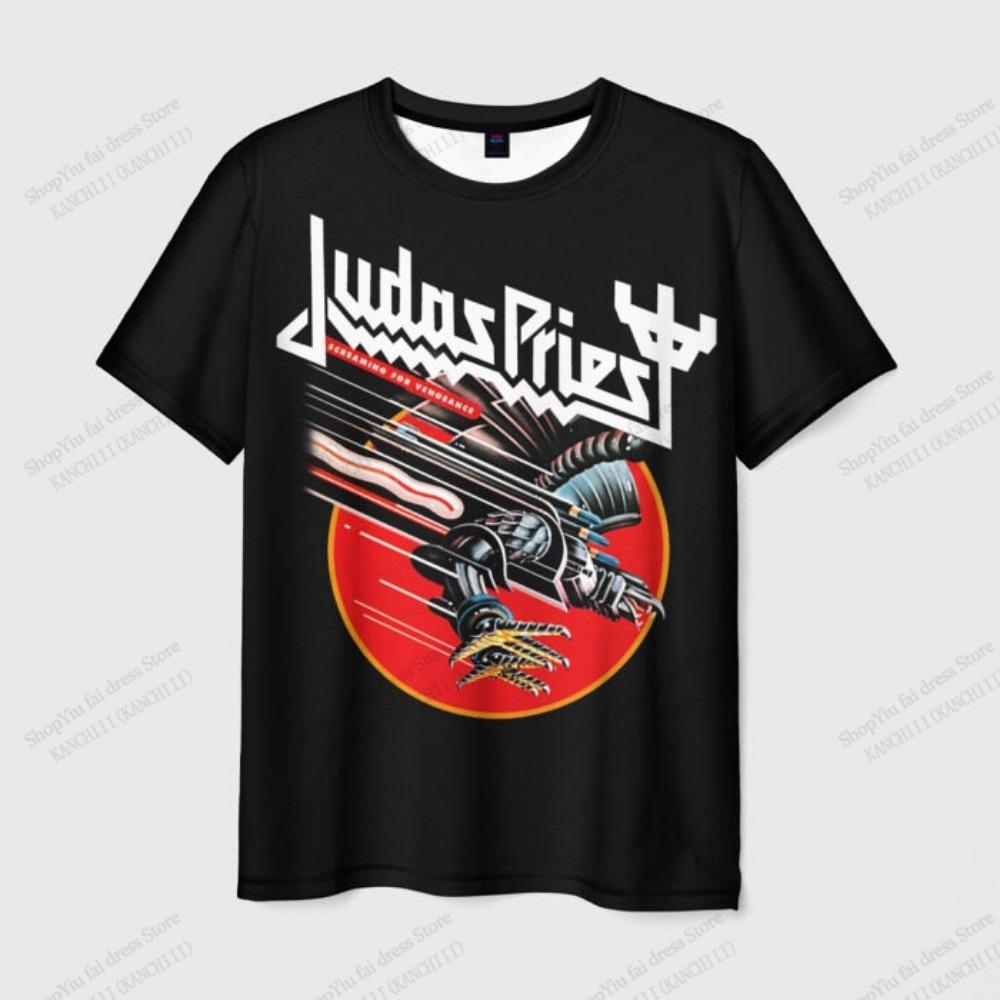 Retro Judas Priest Band 3D Print T-shirt Men Harajuku Rock Short Sleeve Casual Tops