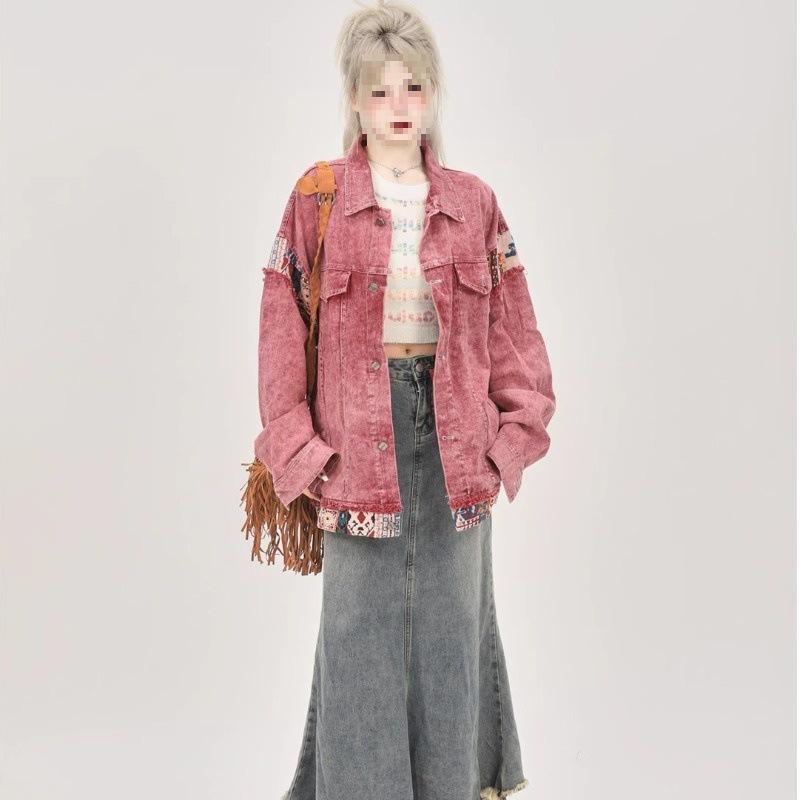 Unisex Retro Denim Motorcycle Jacket: Autumn/Winter Casual Trend, Loose Fit with Lapel