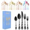 New Pattern Stainless Steel Tableware 40 Pieces Suit PVD Plated Printed Black Carved Handle Laser