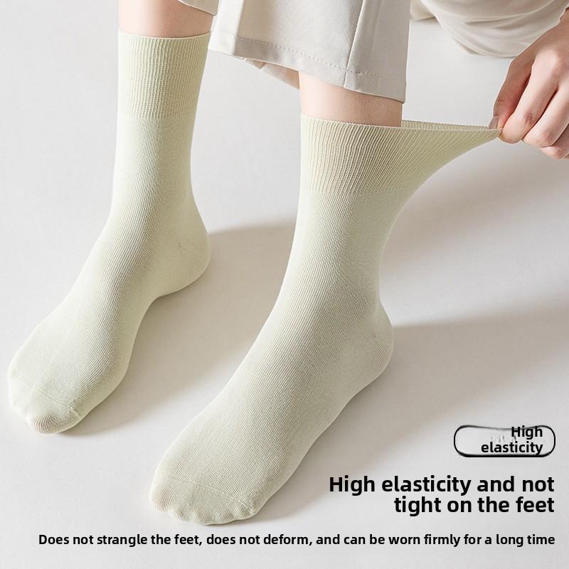 5 Pairs of Pure Cotton Boneless Anti Pilling Mid Calf Socks for Women In Autumn and Winter