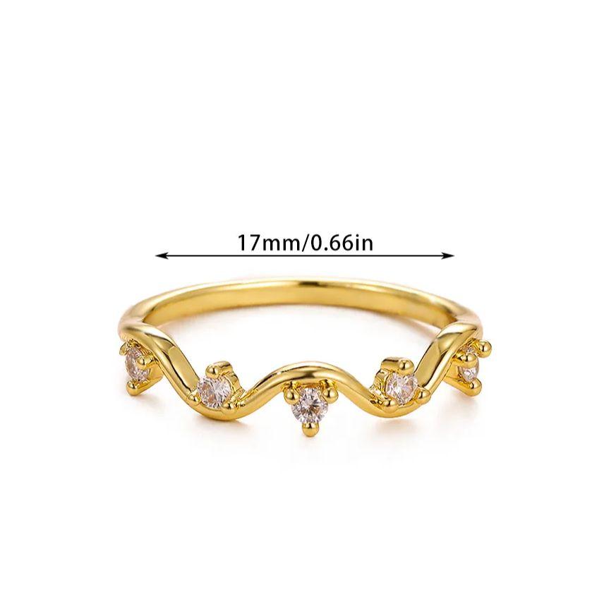 Zircon Geometric Wave Rings For Women Gold Color Stainless Steel Ring Hypoallergenic Wedding Christmas Jewelry Gift