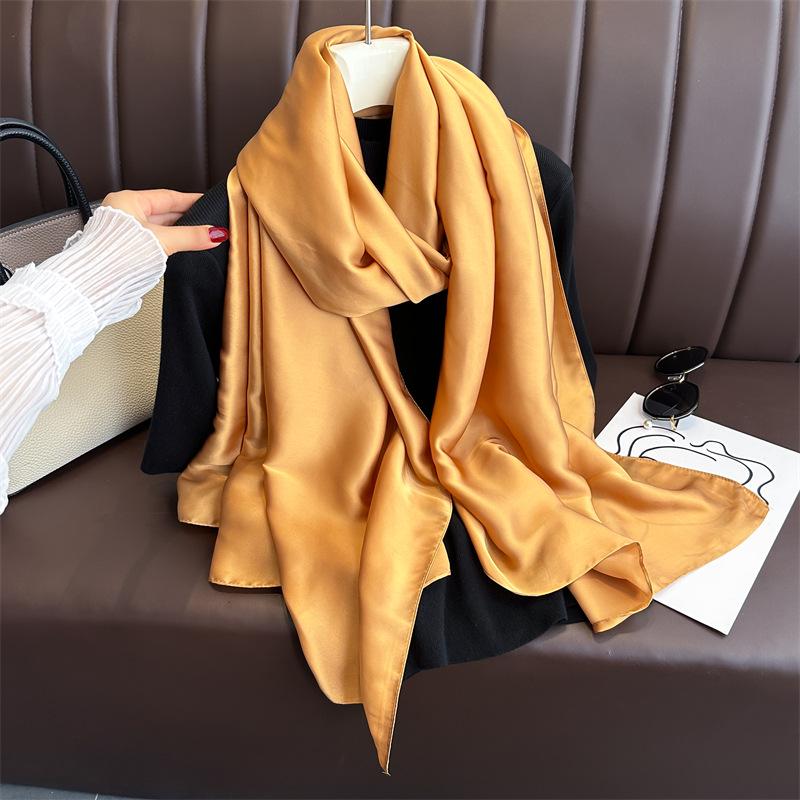 Versatile Silk-Like Scarf: Women's Spring/Summer Plain Gauze Wrap - Headscarf, Beach Towel, or Korean Satin Style