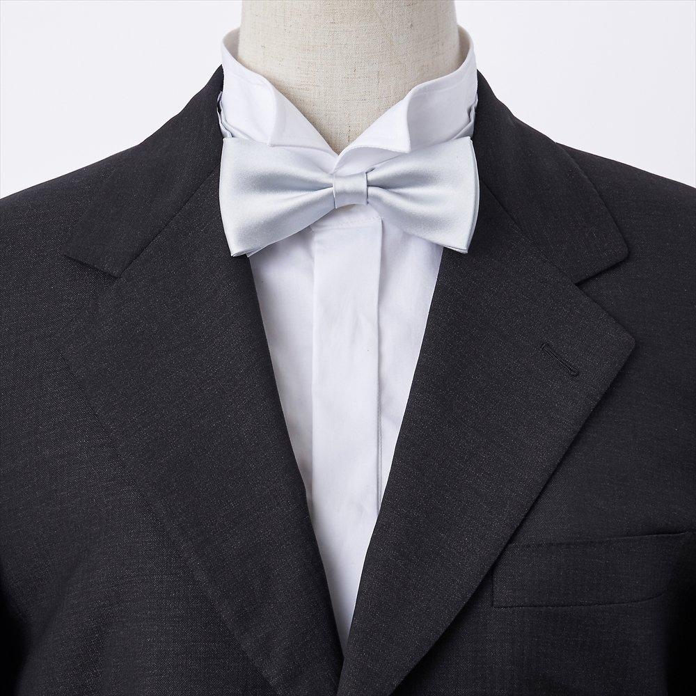 [Ojie] Bow Tie, 100% Silk, Satin, Solid Color, Made in Japan, Formal, Wedding, Reception, After-Party, Party, Casual, Silver