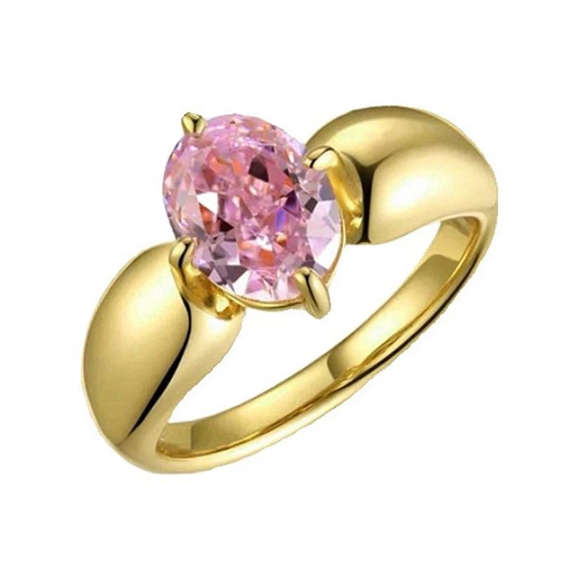 Huitan Luxury Pink Cubic Zirconia Women Rings Newly Trendy Elegant Gold Color Rings Temperament All-matching Lady Party Jewelry
