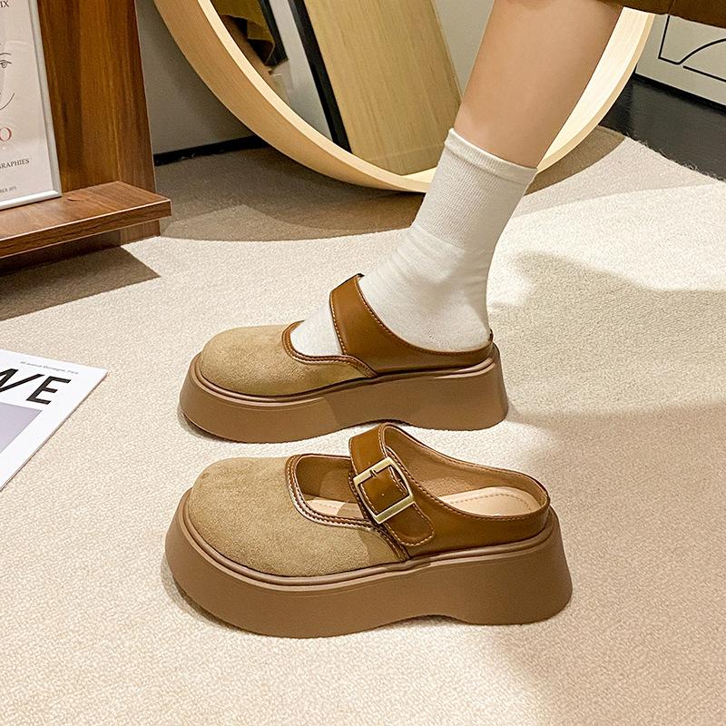 Bottom Birkenstock shoes bag head half slippers women's outer wear 2025 spring new thick-soled one-pedal Birkenstock half-tray single shoes women