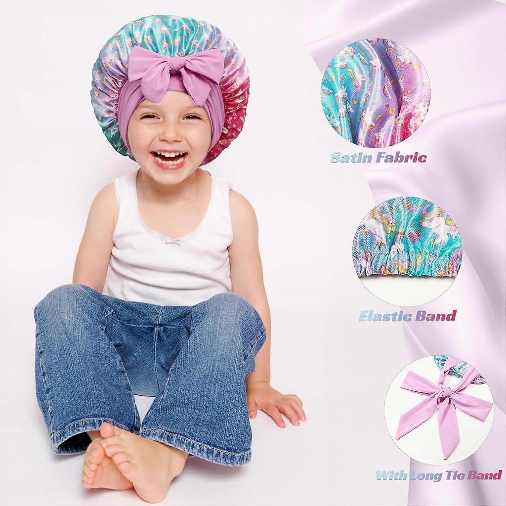 2 Stück Kinderhauben für Mädchen, Seidenhaube für Kinder, Satinhaube zum Schlafen,