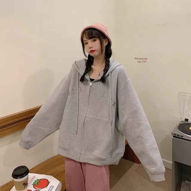 Sudadera con capucha tipo cárdigan para mujer, talla grande, chaqueta holgada de manga larga con cremallera, para otoño