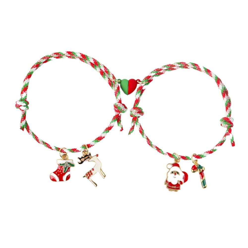 2pcs/set Christmas Tree Merry Christmas Bracelet Mistletoe Couple Xmas Bracelet  Christmas Gift