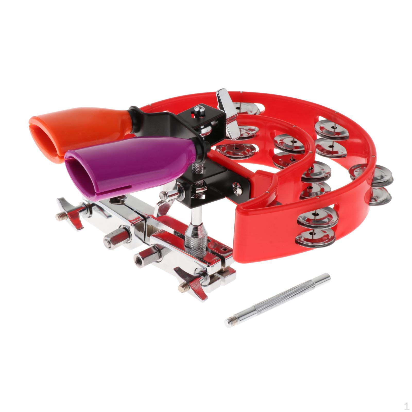 Clamp Held Tambourine Bell Drum Multiclamps Set Block Musical Percussion B