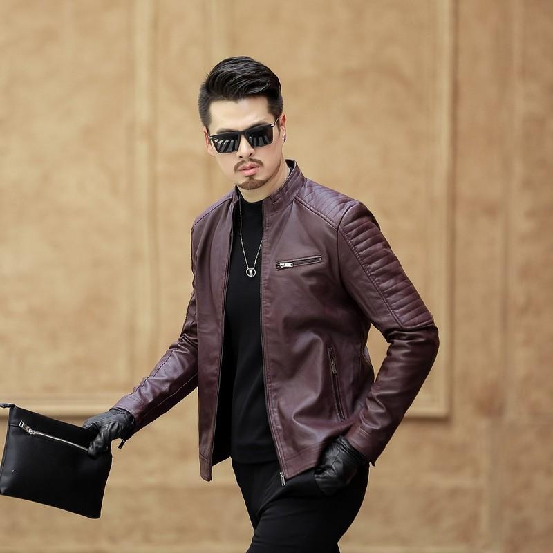 

Мужская повседневная куртка, осенняя мужская куртка из искусственной кожи, мотоциклетная куртка в британском стиле, мужская кожаная куртка XXXXL пурпурно красный