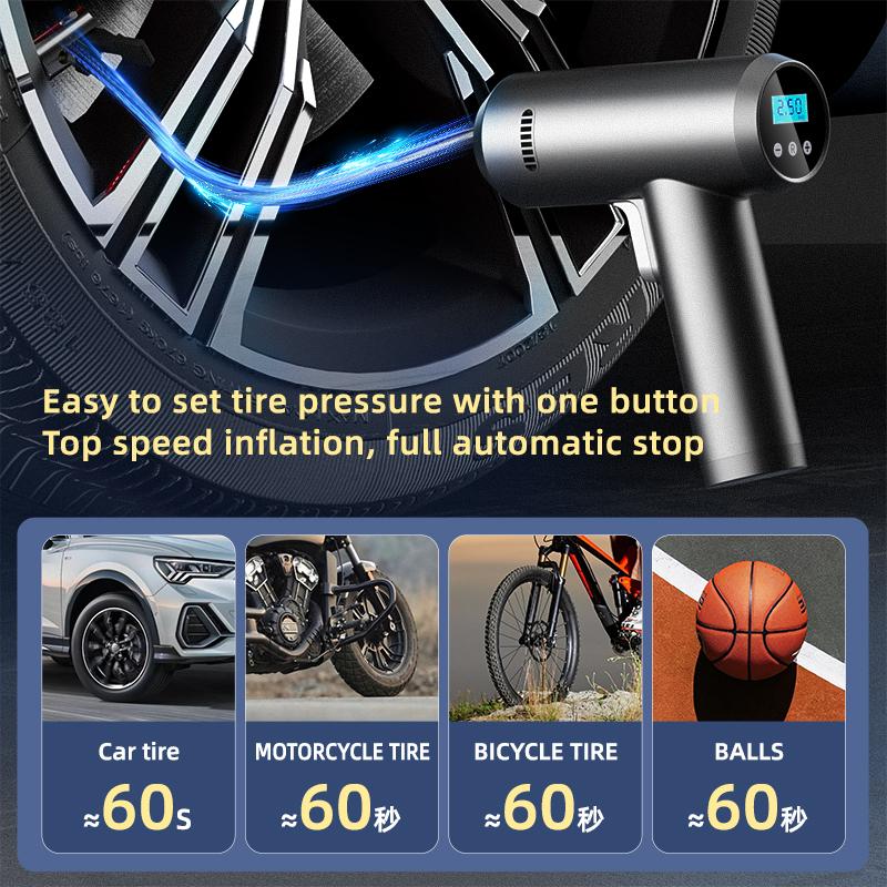 Ipflin Tyre Inflator Cordless Compressor - Portable Air Electric Bike Pump 150 PSI With Digital Display,Rechargeable Tyre Accessories For Car,Bike And Motorbike With Pressure Gauge And LED Light