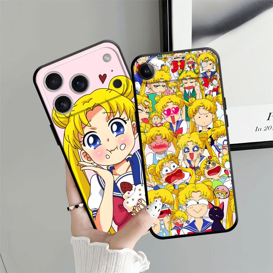 Sailor Moon Tsukino Usagi Black Soft Phone Cover Case for iPhone 15 16 14 Plus 13 12 11 17 Pro Max XR XS Max 17Air 7 8
