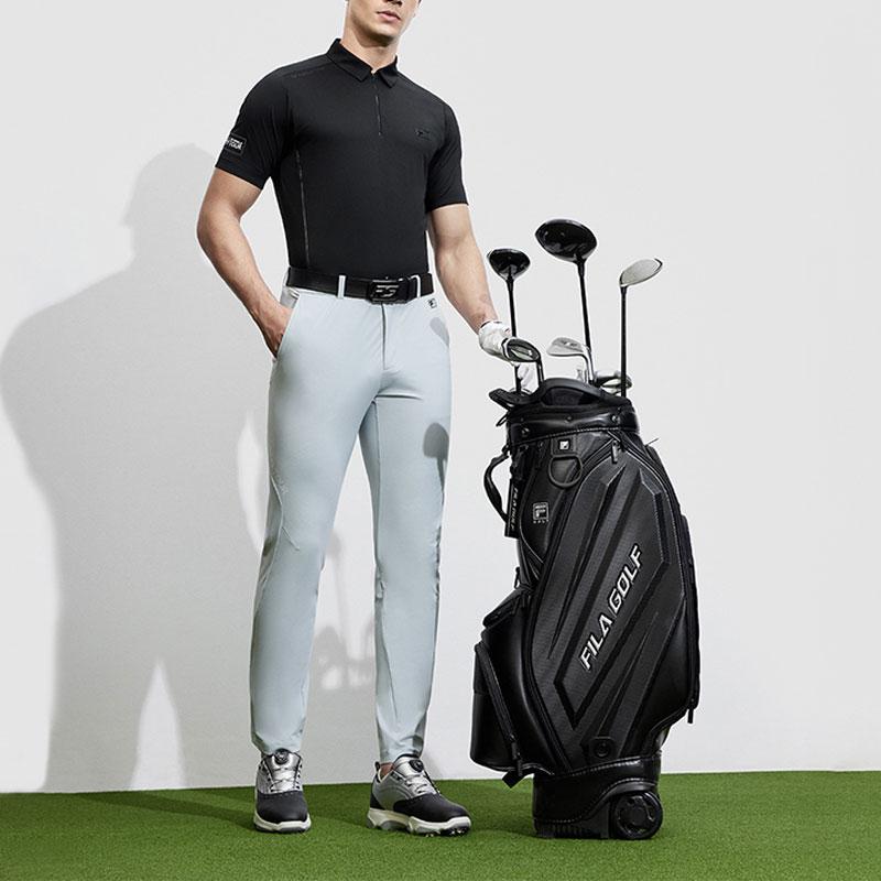 FILA Golf Series Letter Print Knitted Golf Elite Short Sleeve Polo Shirt Men Polo Shirts Deep-Black A11M415104F-BK