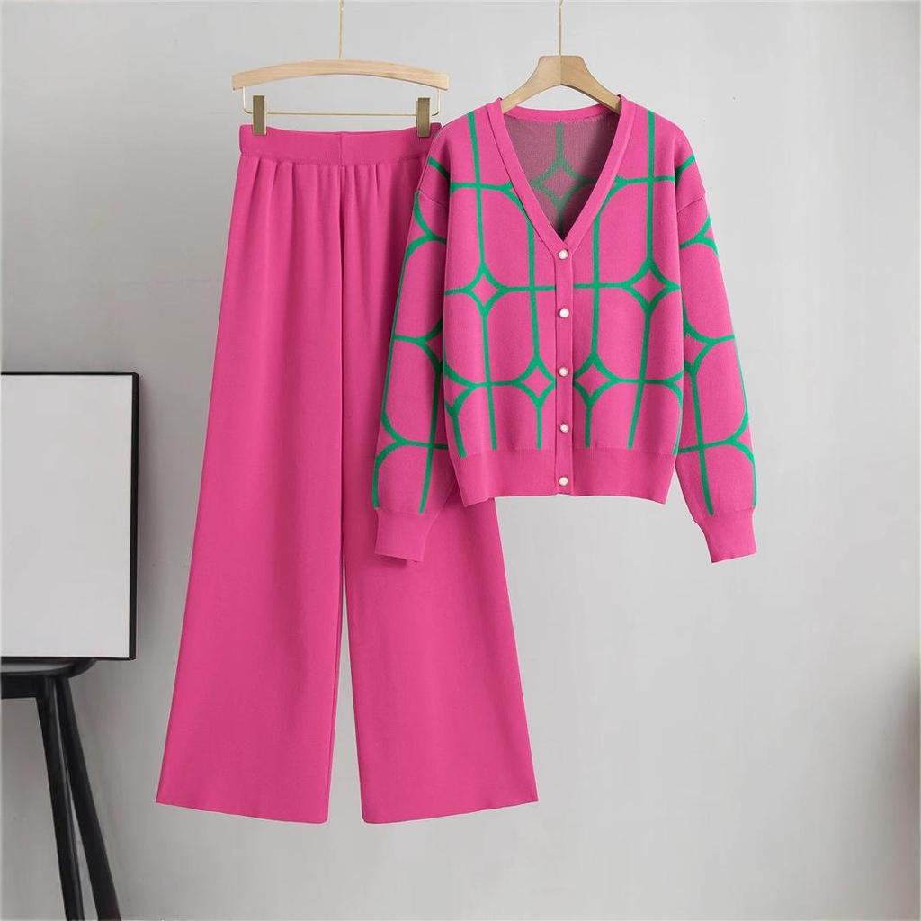European & American Fashion Knit Wide-Leg Pants & Sweater Set - Women's Autumn Two-Piece