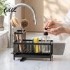 Drainage Rack for Kitchen Sink Caddy Organizer with Drain Tray, Durable Carbon Steel Sponge Holder, Detachable Dish Brush Space Saving Dishwashing